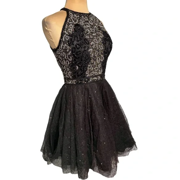 Sherri Hill 52272 Black 
Beaded Halter sequin tulle cocktail party mini dress 6 - Picture 3 of 9